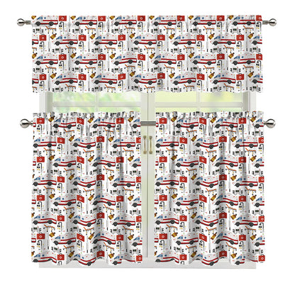 EMS Paramedic Pattern Print 3 Piece Kitchen Curtains