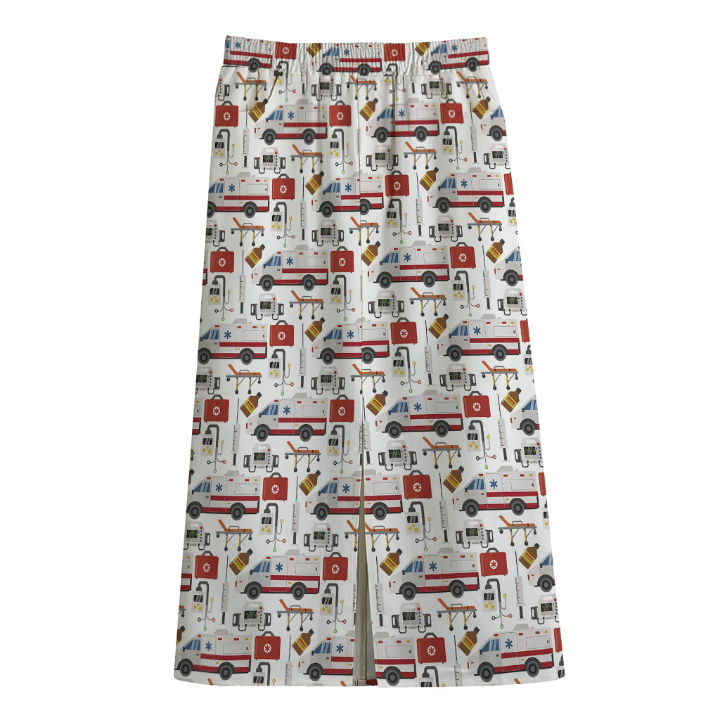 EMS Paramedic Pattern Print Cotton Front Slit Maxi Skirt