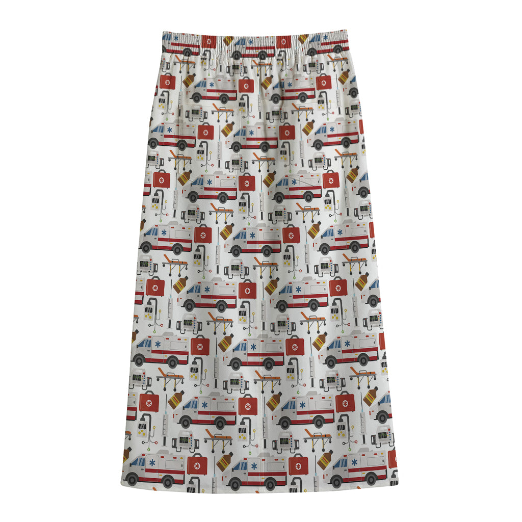 EMS Paramedic Pattern Print Cotton Front Slit Maxi Skirt