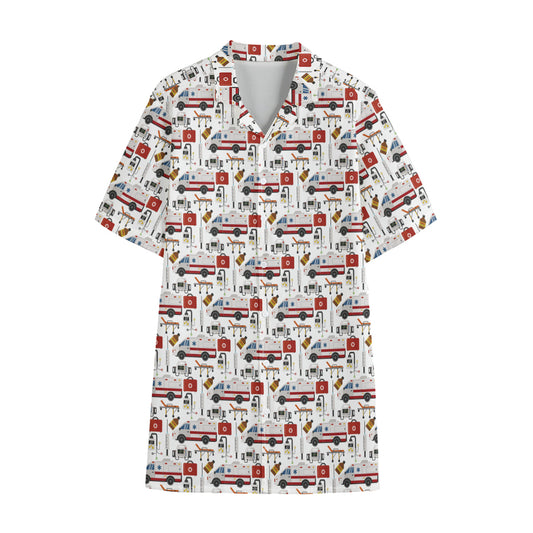 EMS Paramedic Pattern Print Cotton Hawaiian Shirt