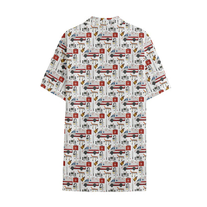 EMS Paramedic Pattern Print Cotton Hawaiian Shirt