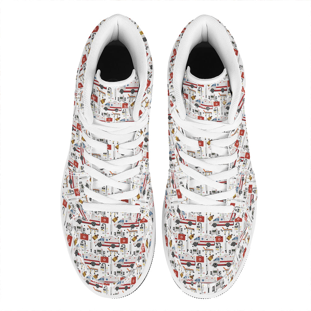 EMS Paramedic Pattern Print High Top Leather Sneakers