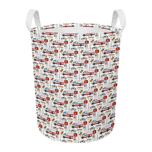 EMS Paramedic Pattern Print Round Laundry Basket