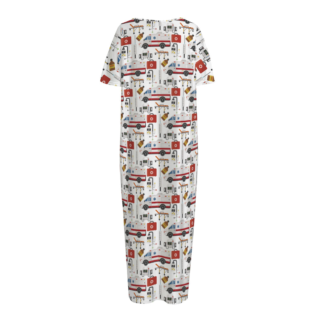 EMS Paramedic Pattern Print Short Sleeve Long Nightdress