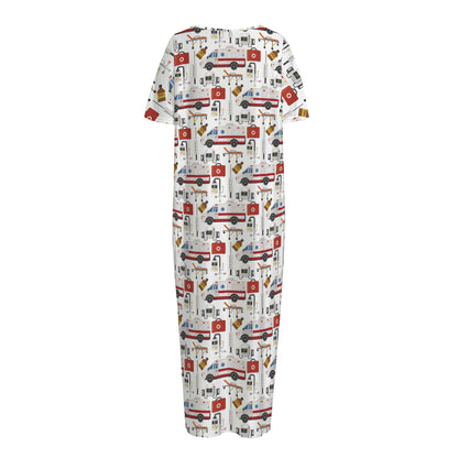 EMS Paramedic Pattern Print Short Sleeve Long Nightdress