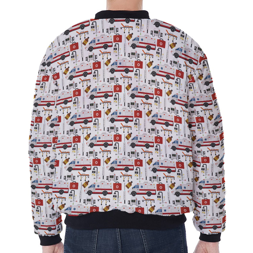EMS Paramedic Pattern Print Zip Sleeve Bomber Jacket