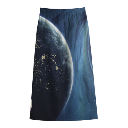 Endless Space Print Cotton Front Slit Maxi Skirt