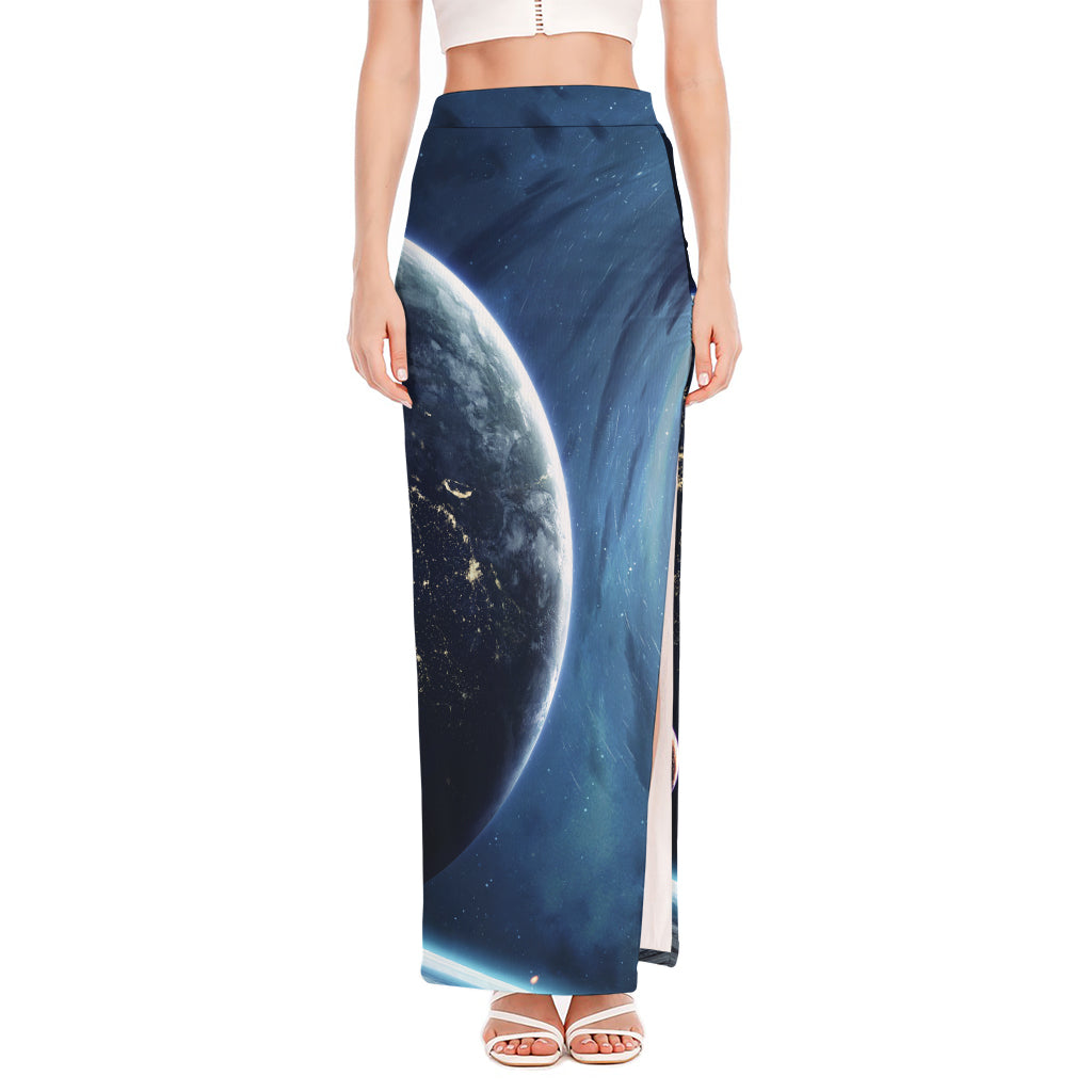 Endless Space Print High Slit Maxi Skirt