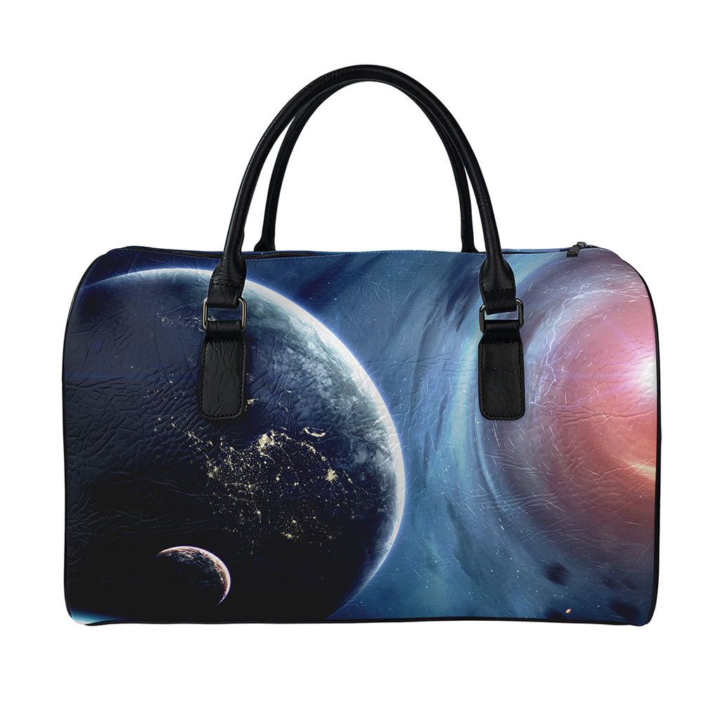 Endless Space Print Leather Duffle Bag