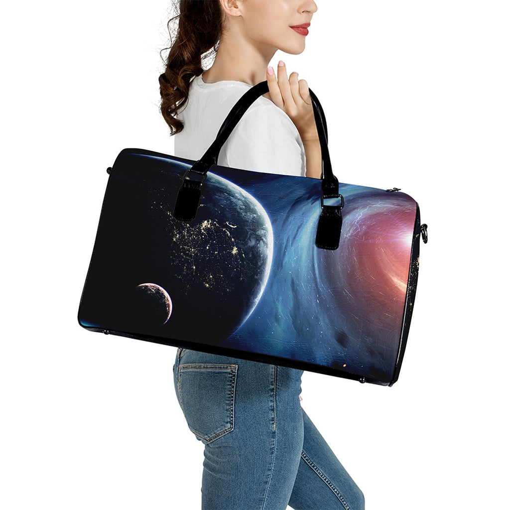 Endless Space Print Leather Duffle Bag