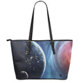 Endless Space Print Leather Tote Bag With Zipper