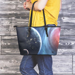 Endless Space Print Leather Tote Bag