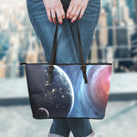 Endless Space Print Leather Tote Bag