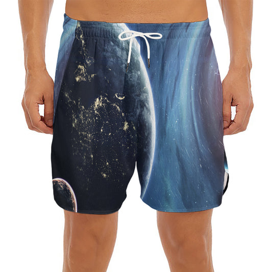 Endless Space Print Men's Split Running Shorts