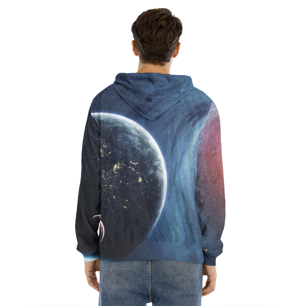 Endless Space Print Men's Velvet Pullover Hoodie