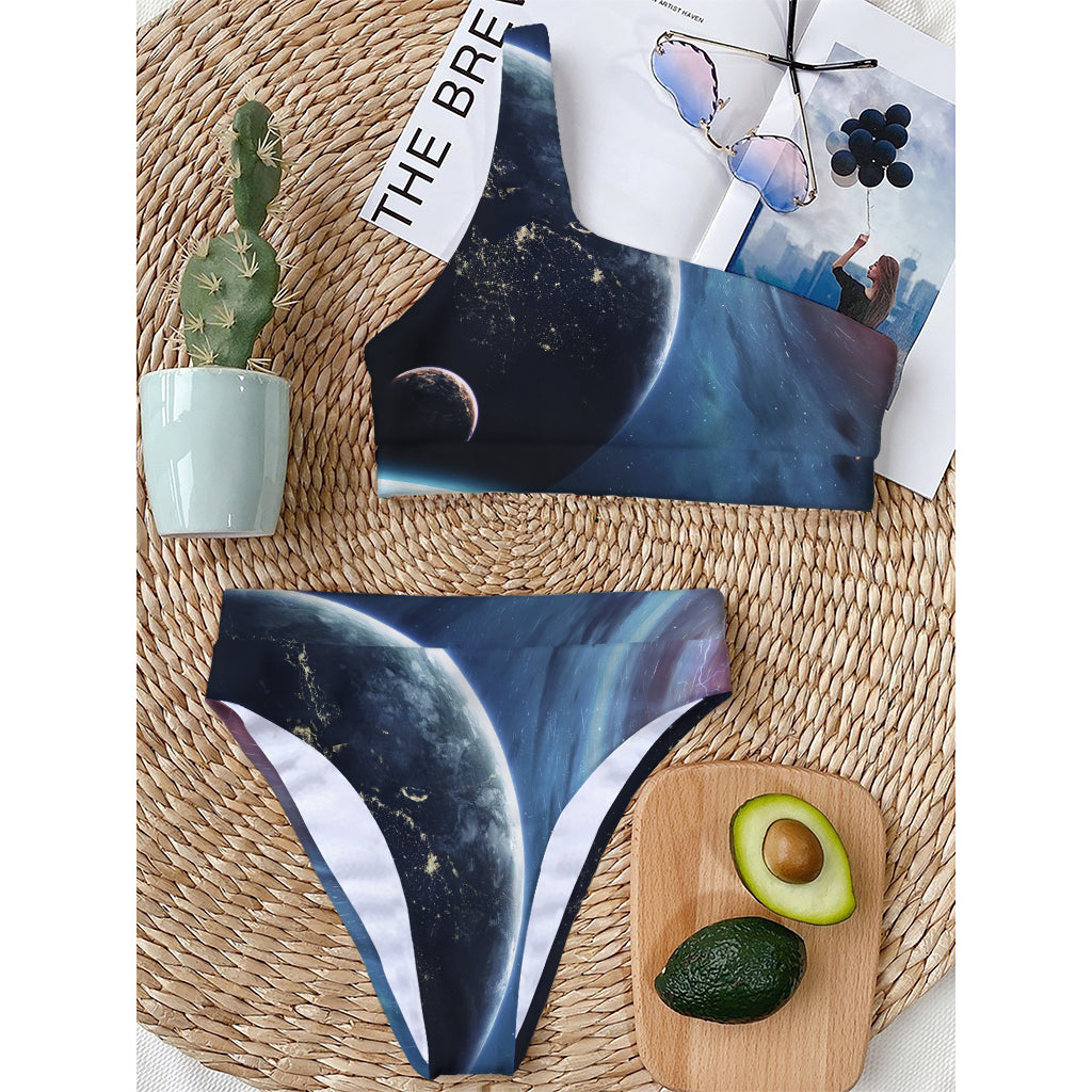 Endless Space Print One Shoulder Bikini Top