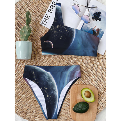 Endless Space Print One Shoulder Bikini Top
