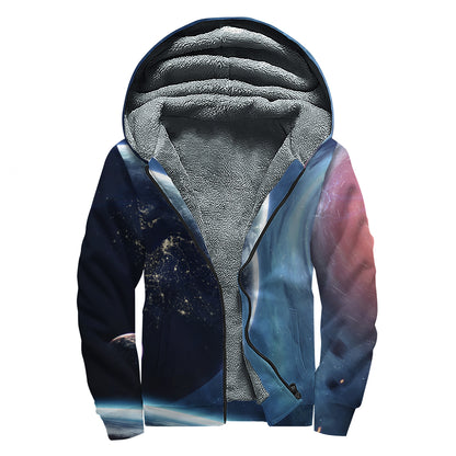 Endless Space Print Sherpa Lined Zip Up Hoodie
