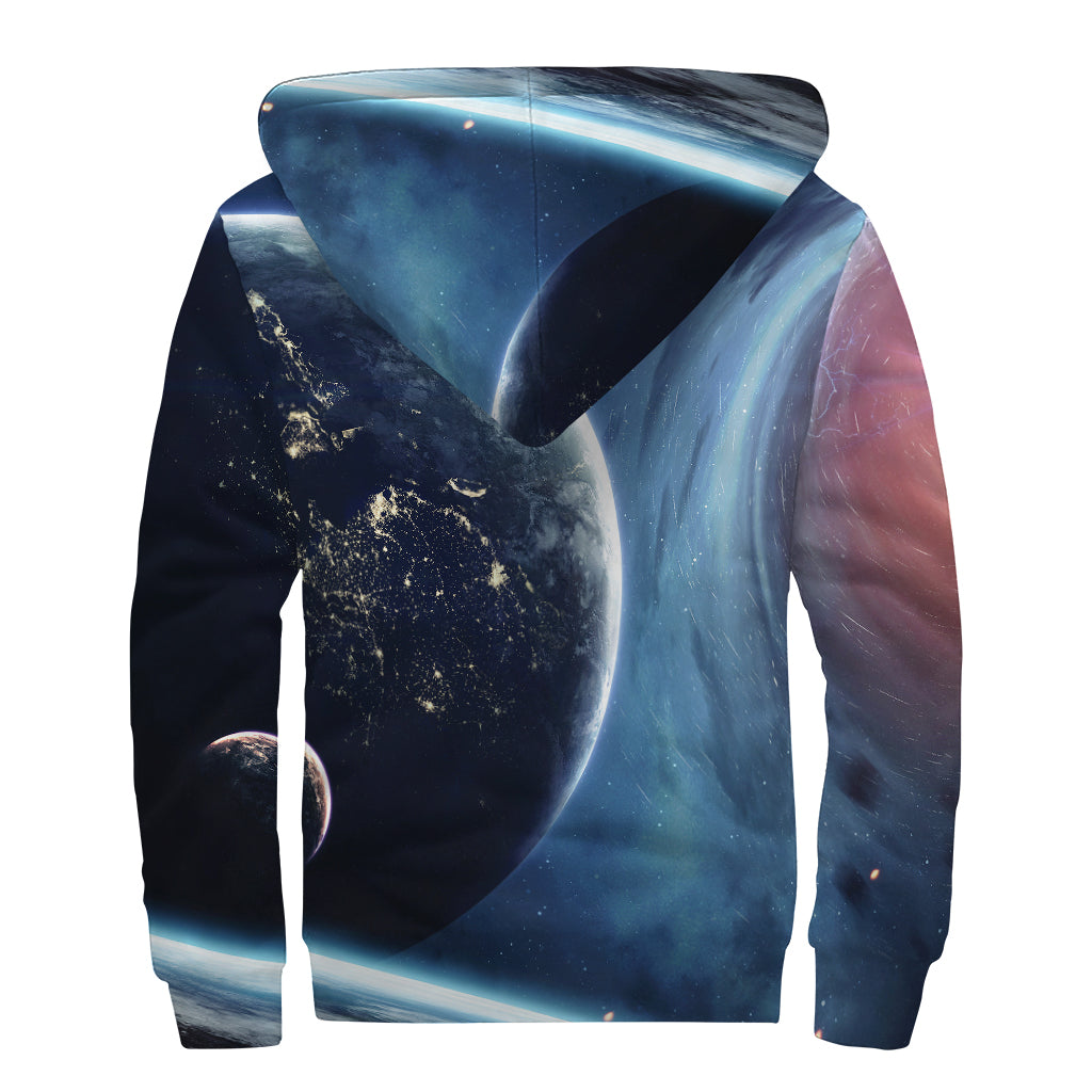 Endless Space Print Sherpa Lined Zip Up Hoodie
