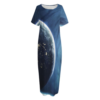 Endless Space Print Short Sleeve Long Nightdress