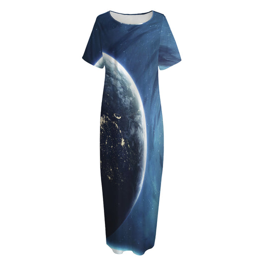Endless Space Print Short Sleeve Long Nightdress