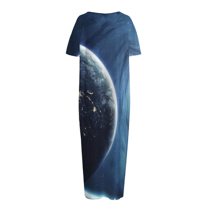 Endless Space Print Short Sleeve Long Nightdress