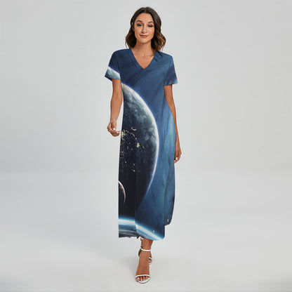 Endless Space Print Short Sleeve Maxi Dress