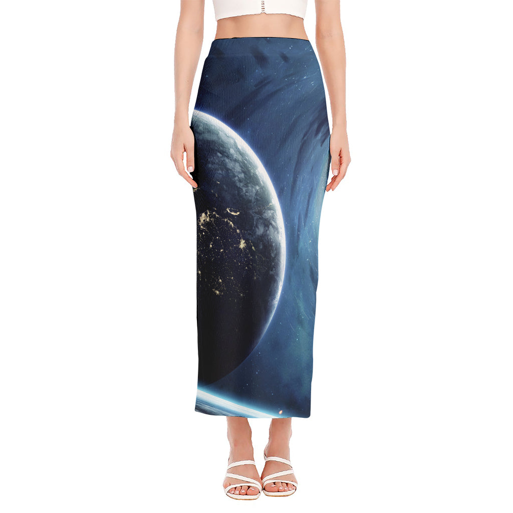 Endless Space Print Side Slit Maxi Skirt