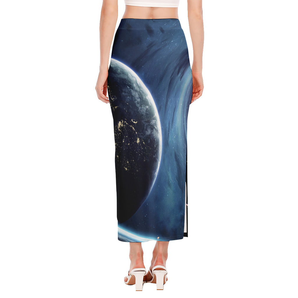 Endless Space Print Side Slit Maxi Skirt