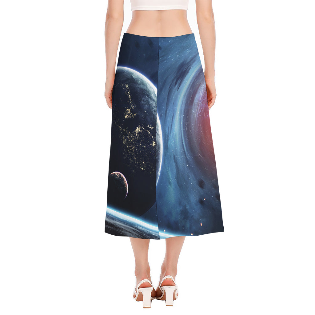 Endless Space Print Side Slit Midi Skirt