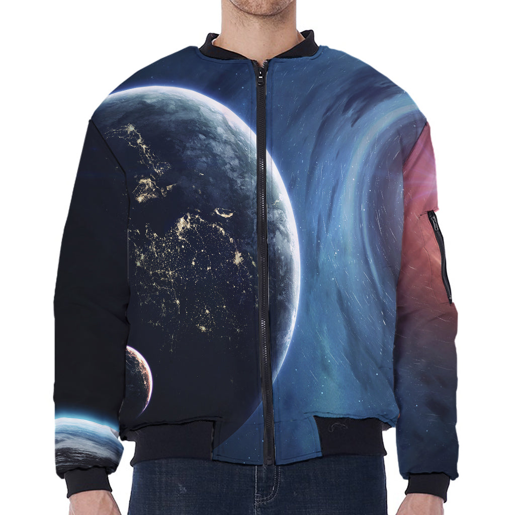 Endless Space Print Zip Sleeve Bomber Jacket