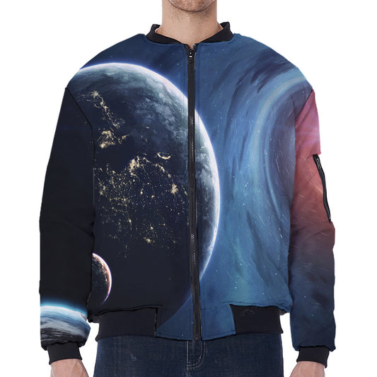 Endless Space Print Zip Sleeve Bomber Jacket