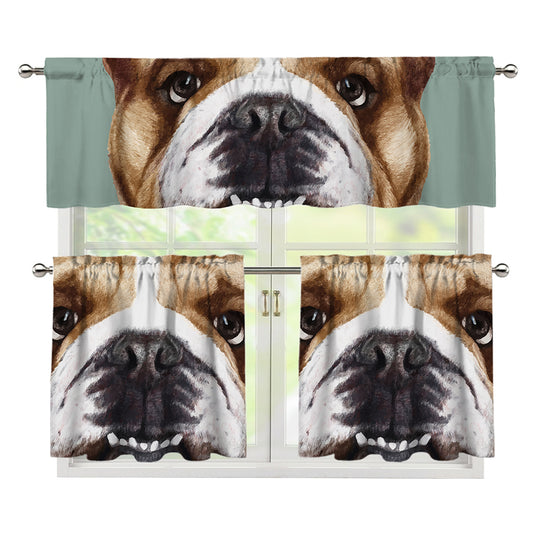 English Bulldog Portrait Print 3 Piece Kitchen Curtains