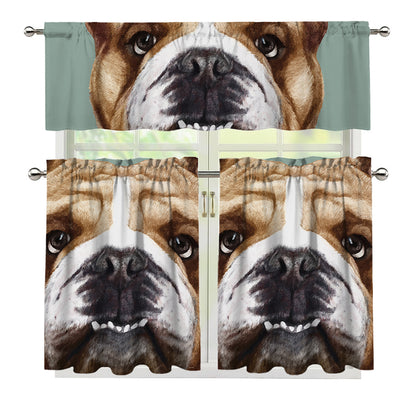 English Bulldog Portrait Print 3 Piece Kitchen Curtains