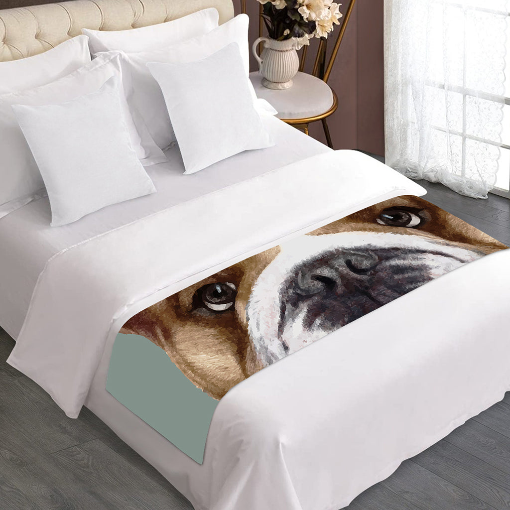 English Bulldog Portrait Print Bed Runner