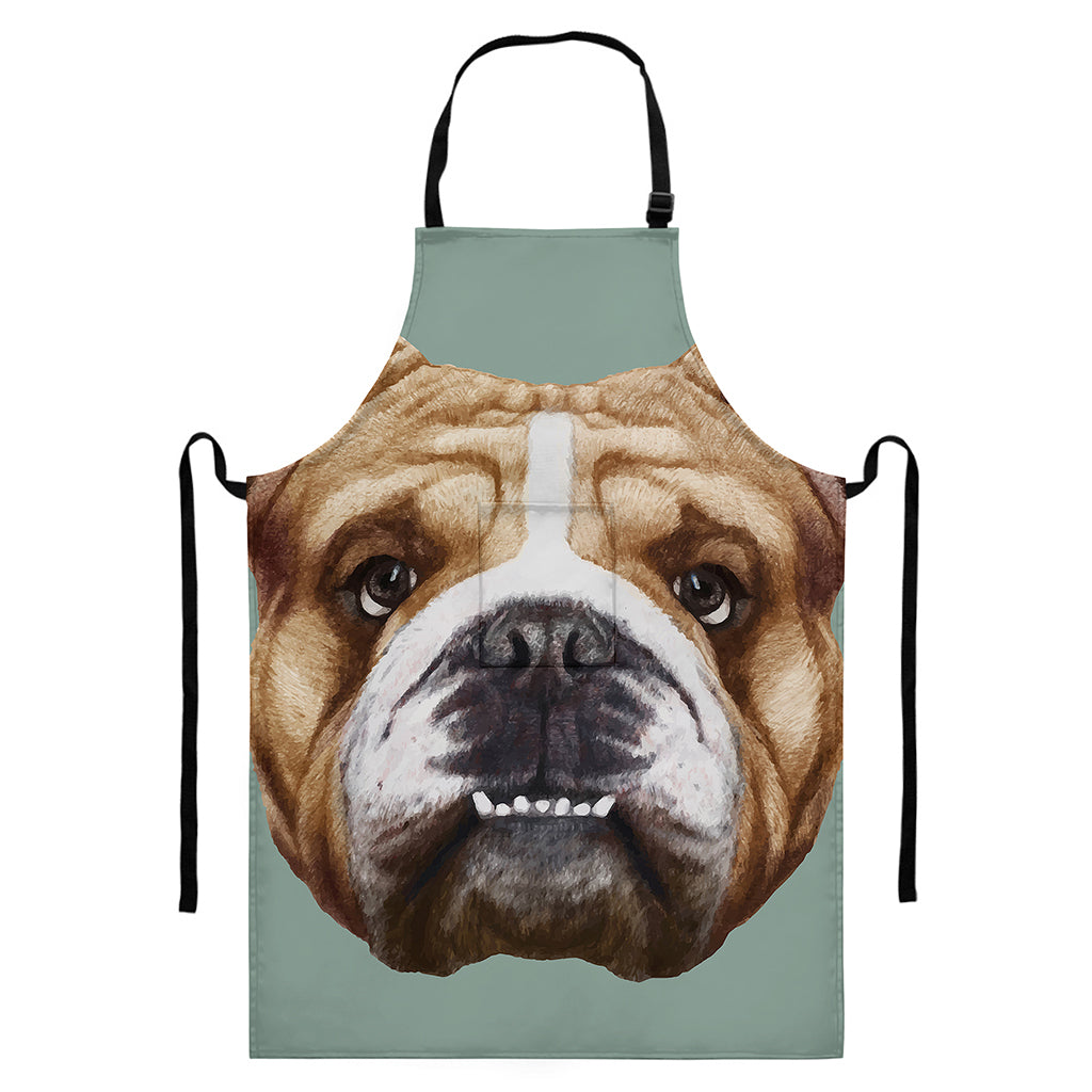 English Bulldog Portrait Print Bib Apron With Pocket