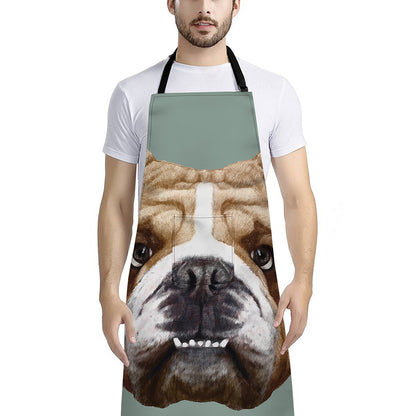 English Bulldog Portrait Print Bib Apron With Pocket