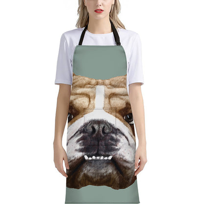 English Bulldog Portrait Print Bib Apron With Pocket
