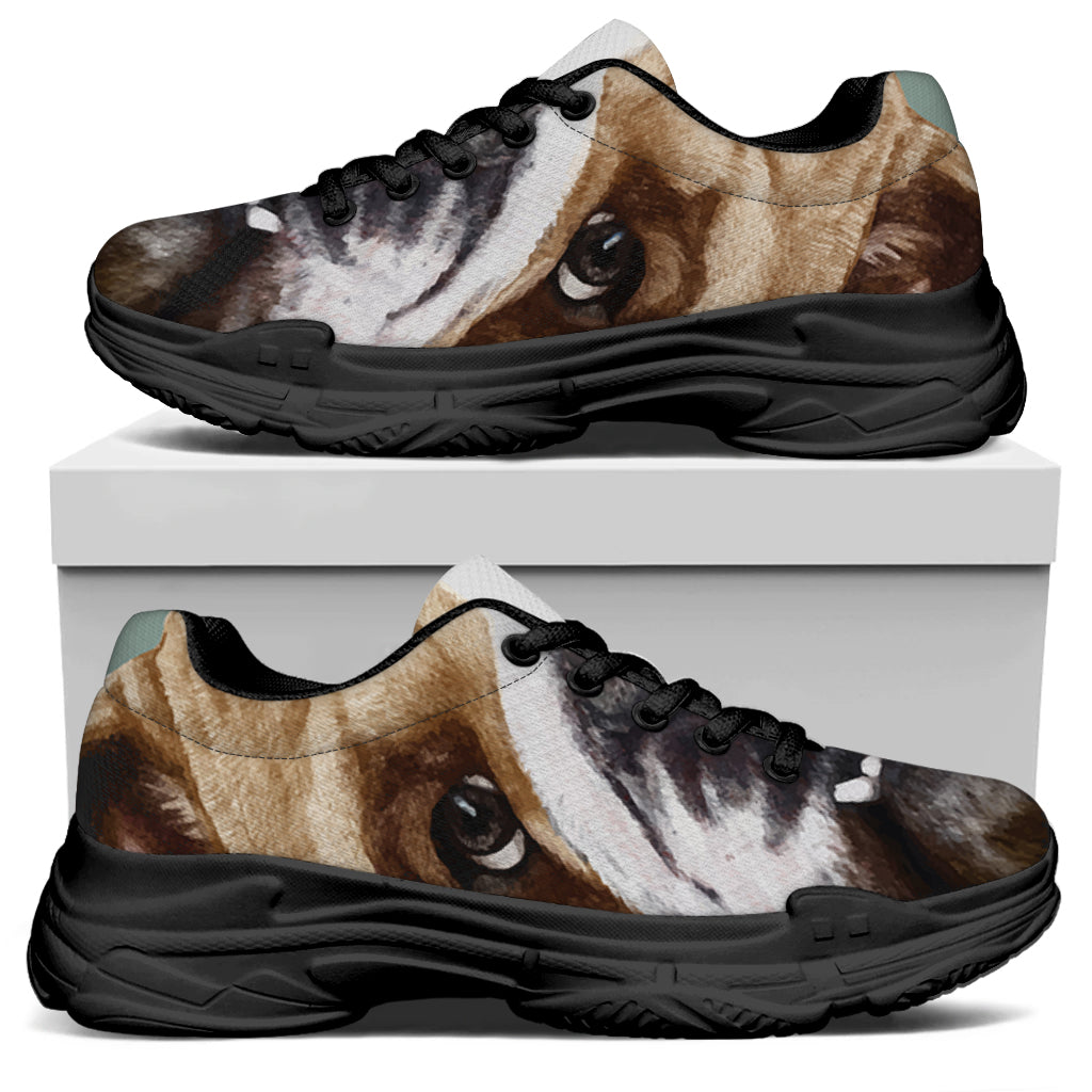 English Bulldog Portrait Print Black Chunky Shoes