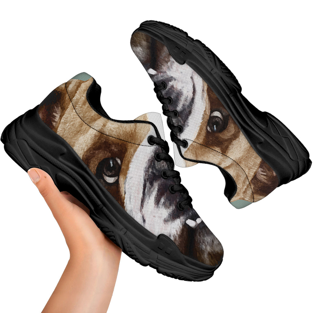 English Bulldog Portrait Print Black Chunky Shoes