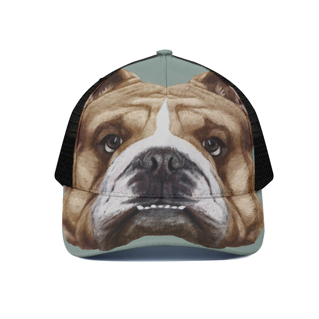 English Bulldog Portrait Print Black Mesh Trucker Cap