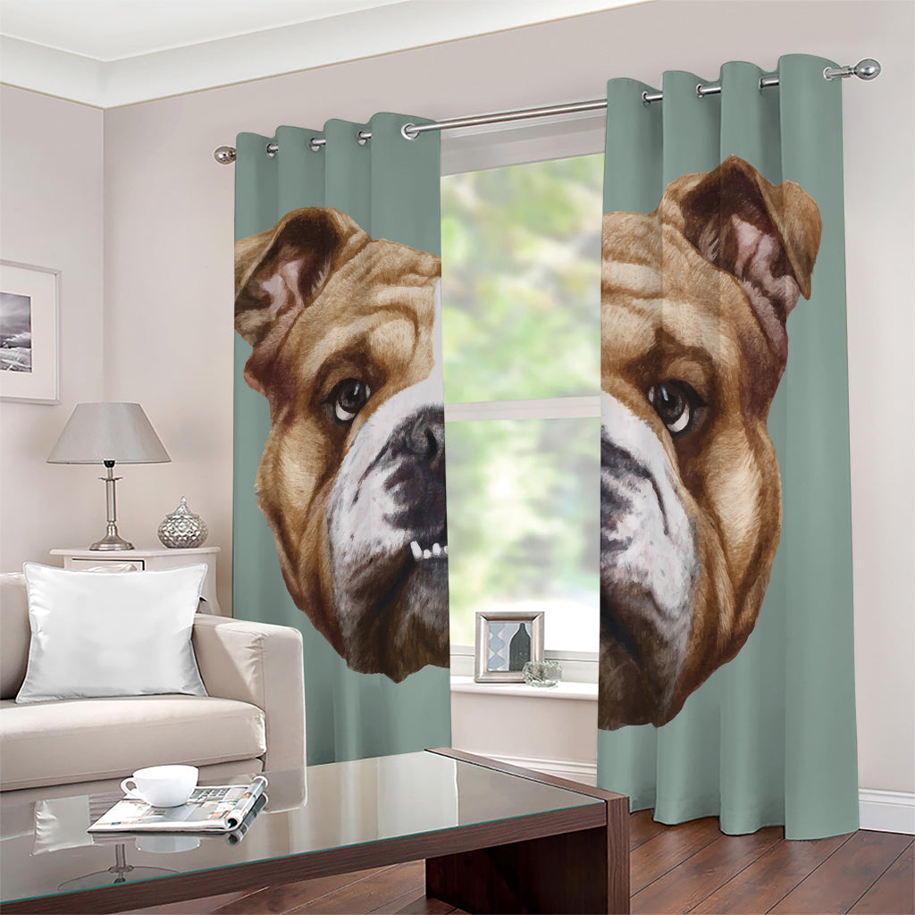 English Bulldog Portrait Print Blackout Grommet Curtains