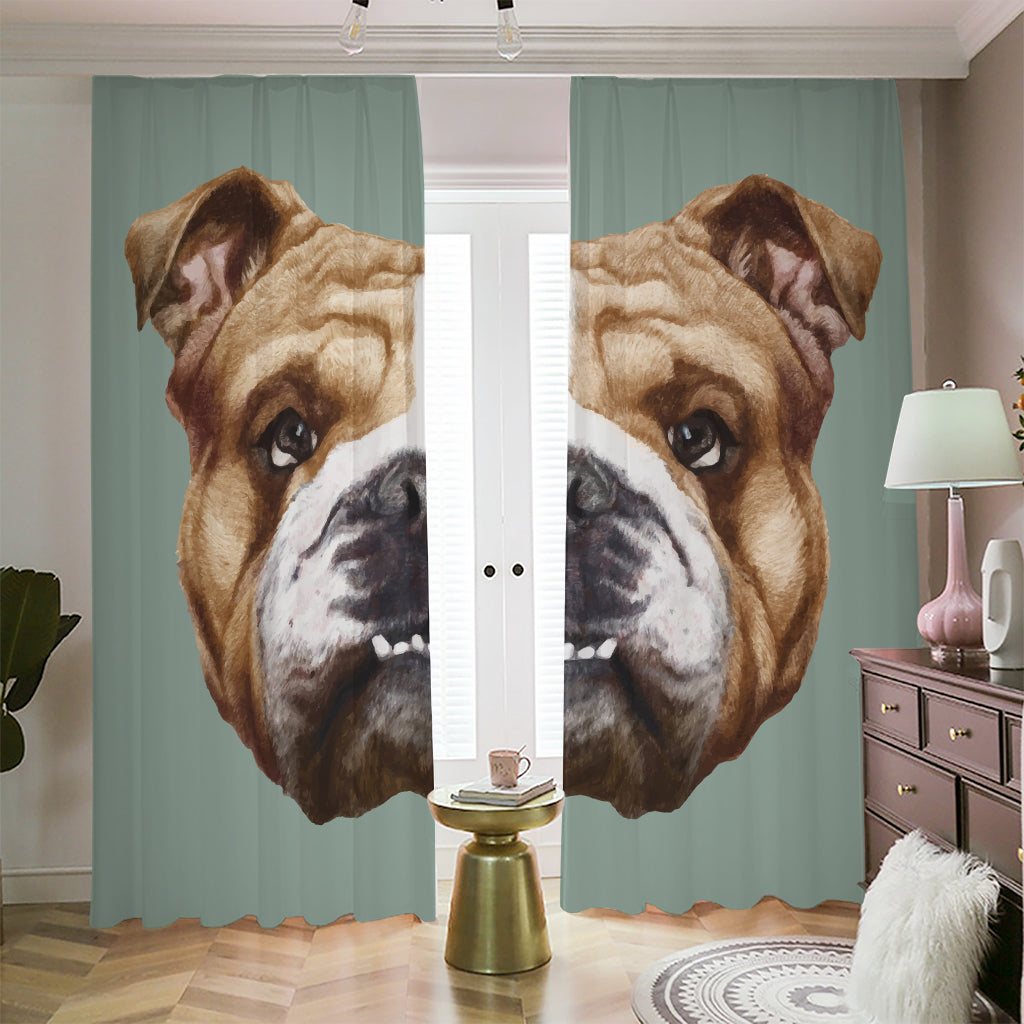 English Bulldog Portrait Print Blackout Pencil Pleat Curtains