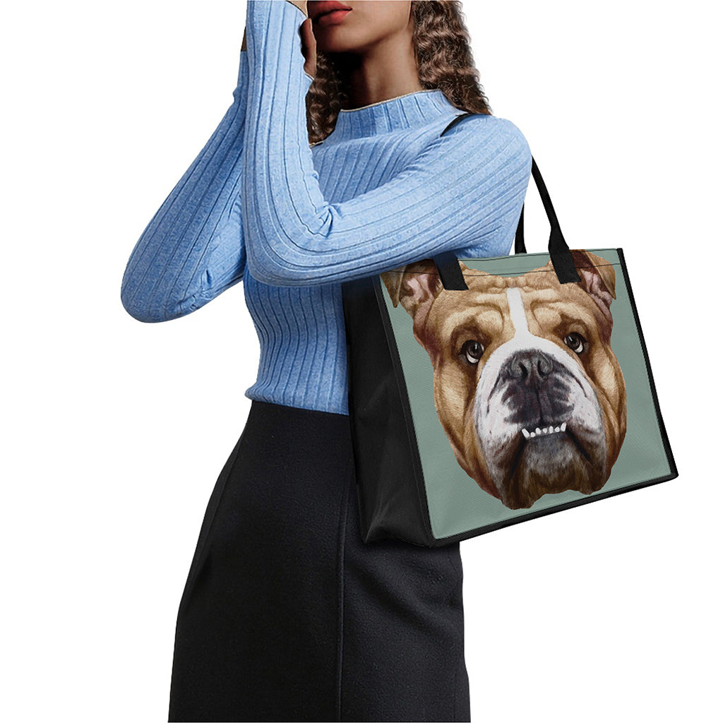English Bulldog Portrait Print Canvas Tote Bag