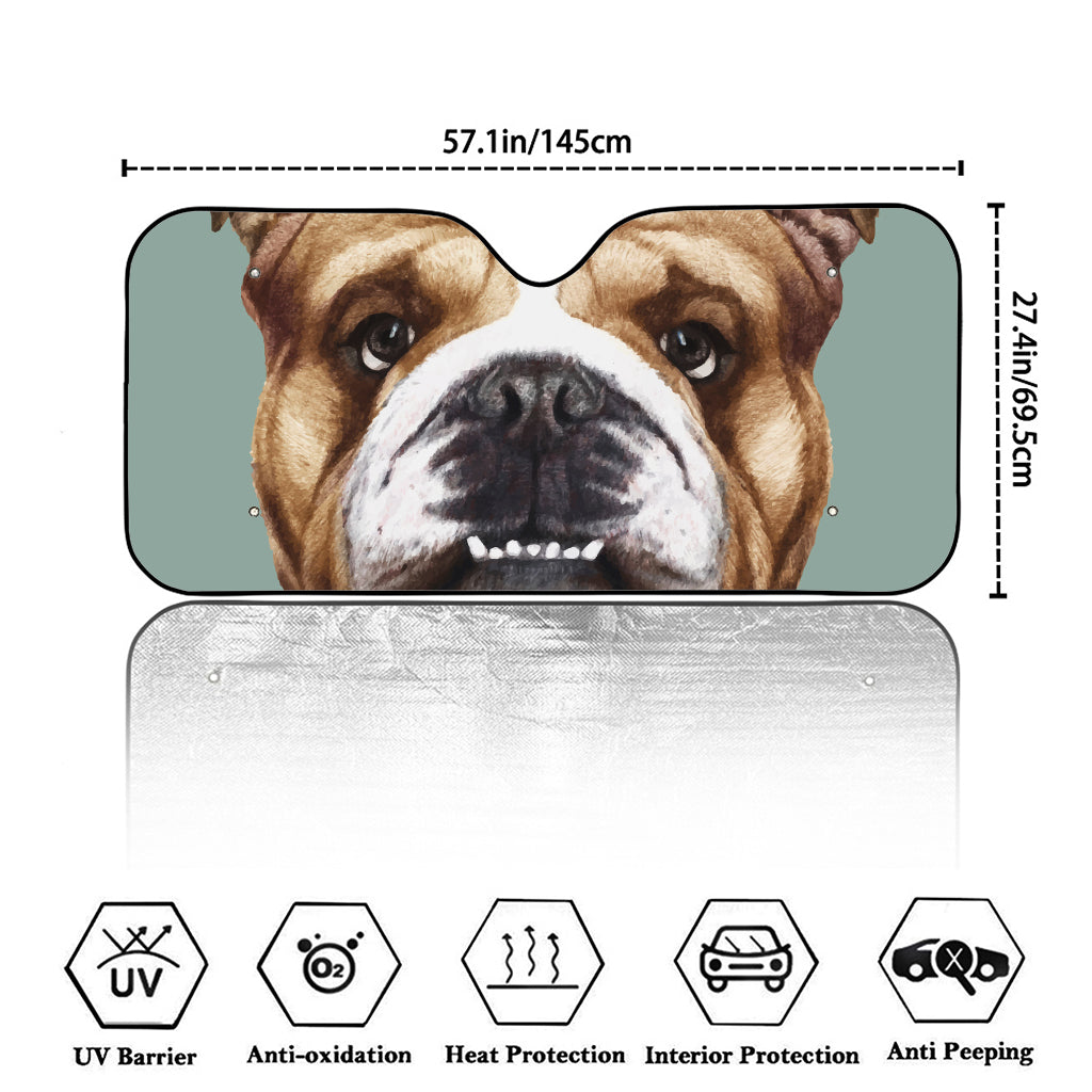 English Bulldog Portrait Print Car Windshield Sun Shade