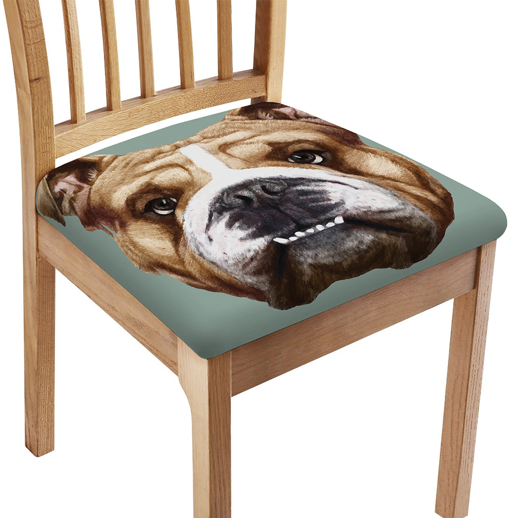 English Bulldog Portrait Print Chair Cushion Cover