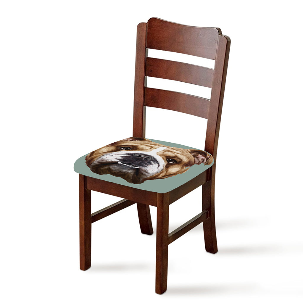 English Bulldog Portrait Print Chair Cushion Cover