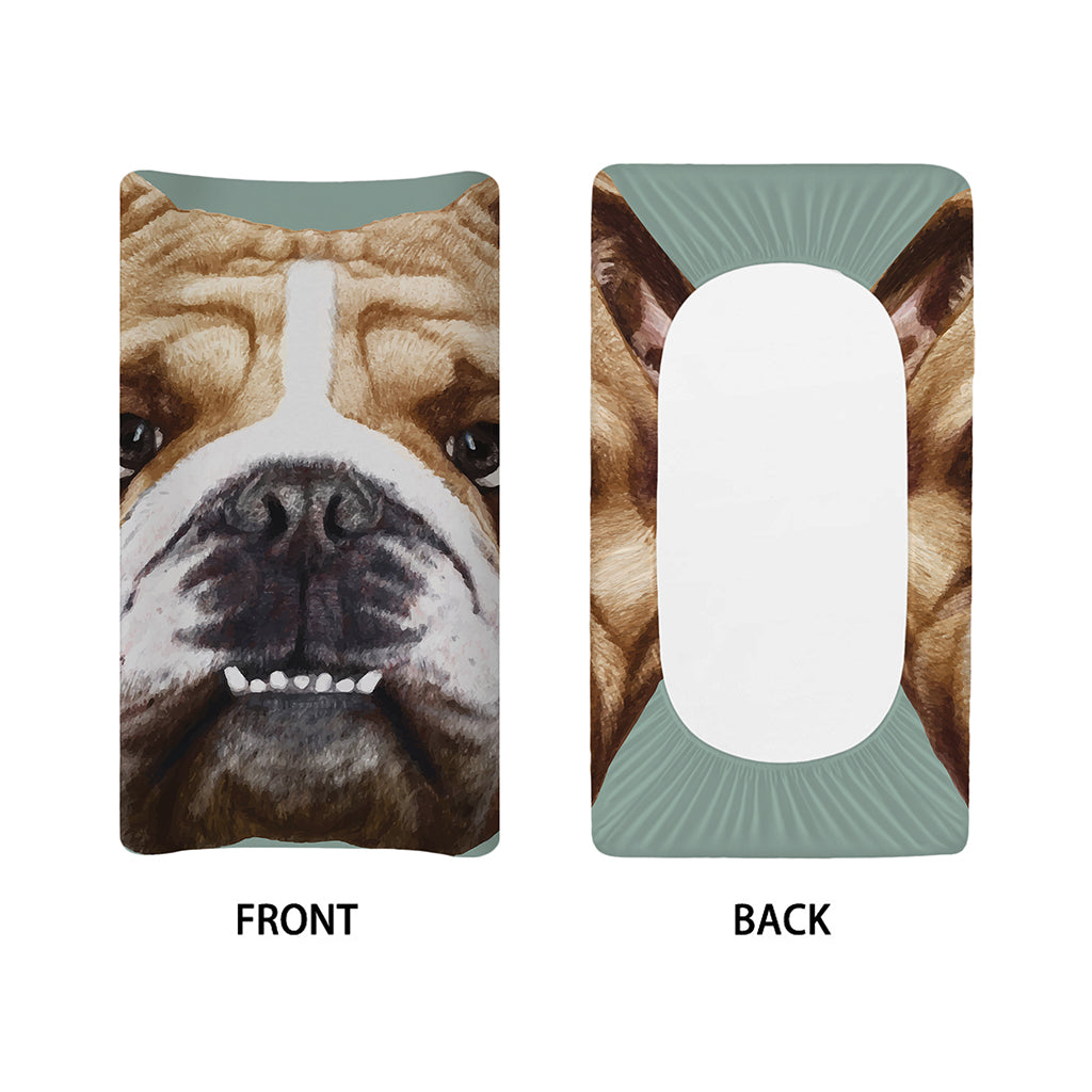 English Bulldog Portrait Print Changing Pad Cover