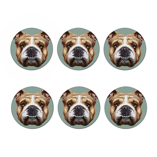English Bulldog Portrait Print Coaster Set