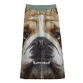 English Bulldog Portrait Print Cotton Front Slit Maxi Skirt
